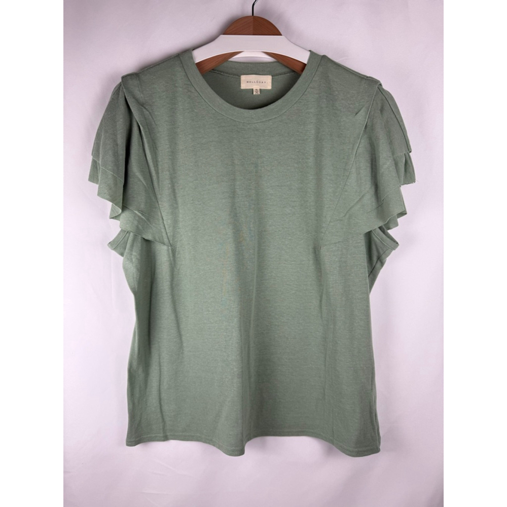 Women's Melloday Ruffle Sleeve T-Shirt Green Size XL $10 w/$25 purchase